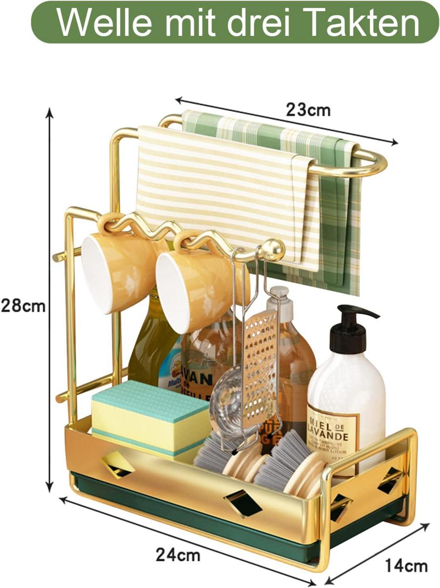 Hoypeyfiy Spülbecken Organizer mit Tropfschale und Trockenstange Gold