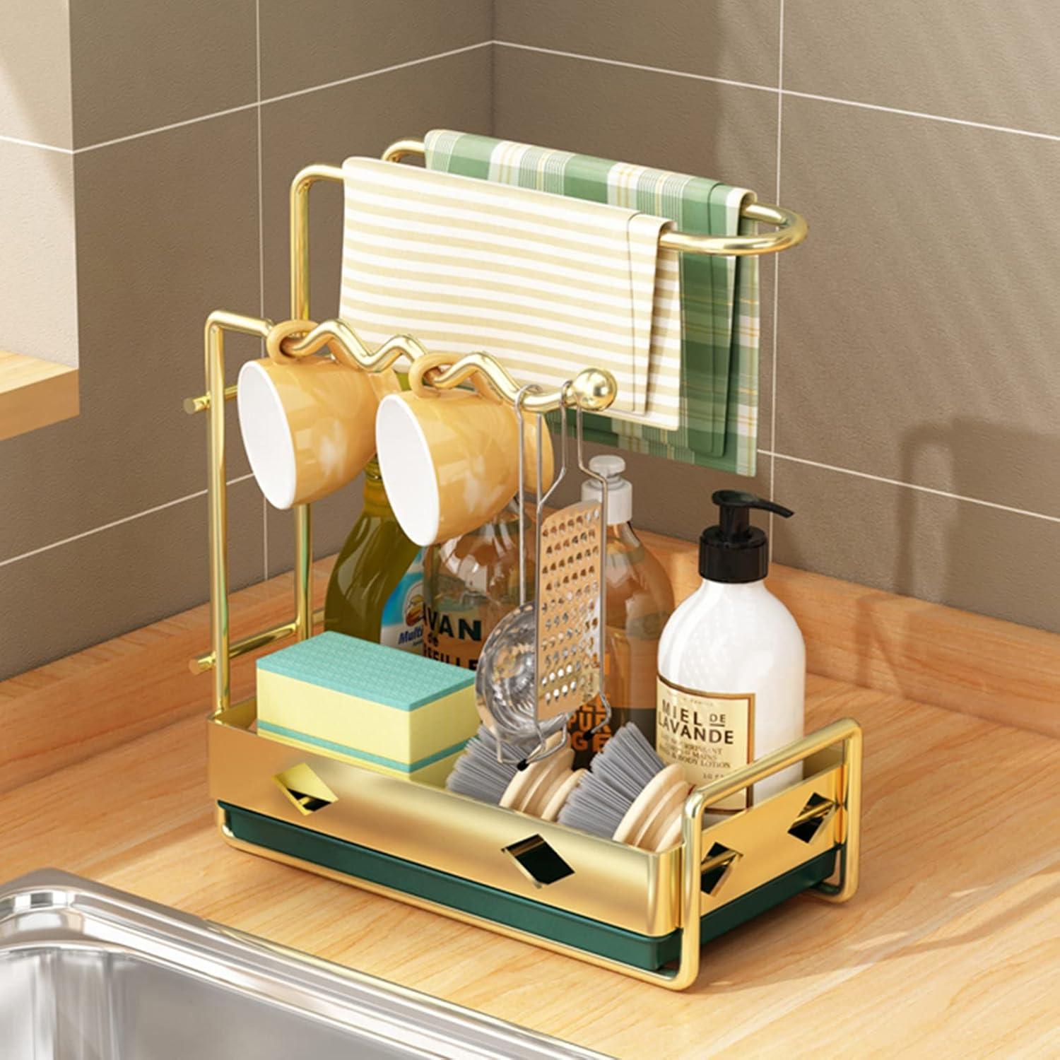 Spülbecken Organizer mit Tropfschale und Trockenstange Schwarz