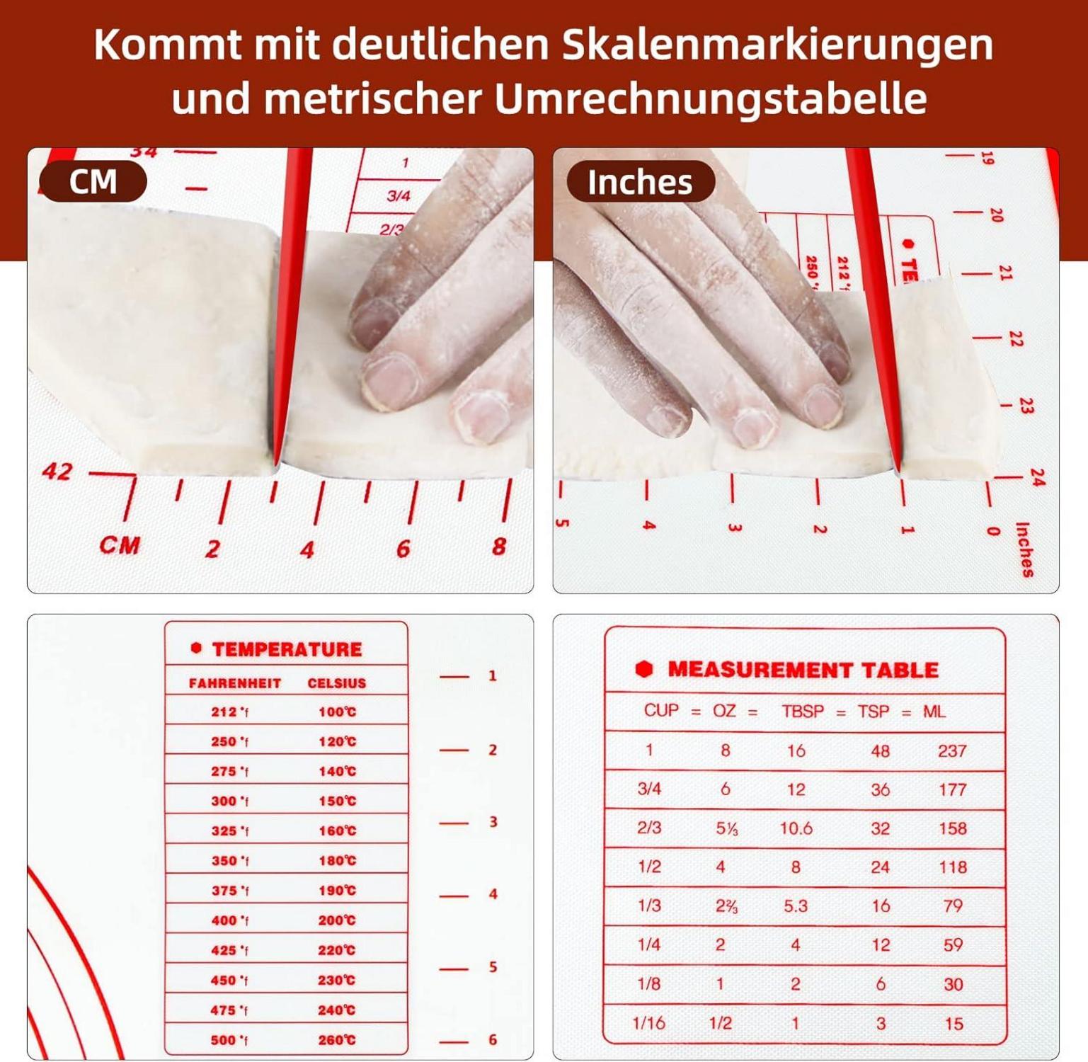Große Silikon Backmatte Antihaft Teigmatte 70x50 cm mit 3