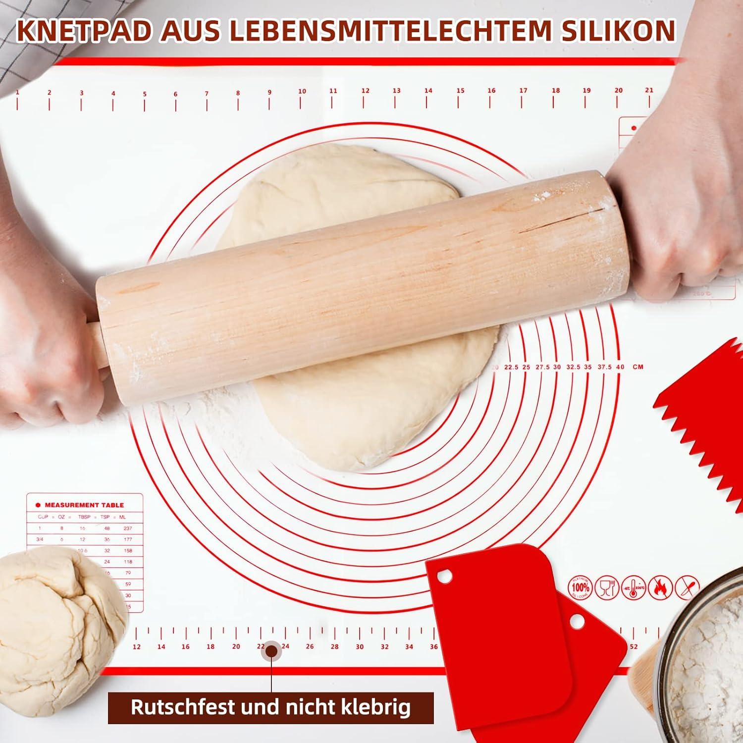 Silikon Backmatte Groß 70x50 cm Antihaft Teigmatte mit 3 Teigschaber