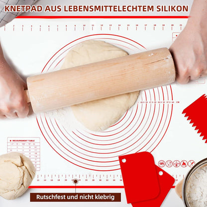 Silikon Backmatte Groß 70x50 cm Antihaft Teigmatte mit 3 Teigschaber