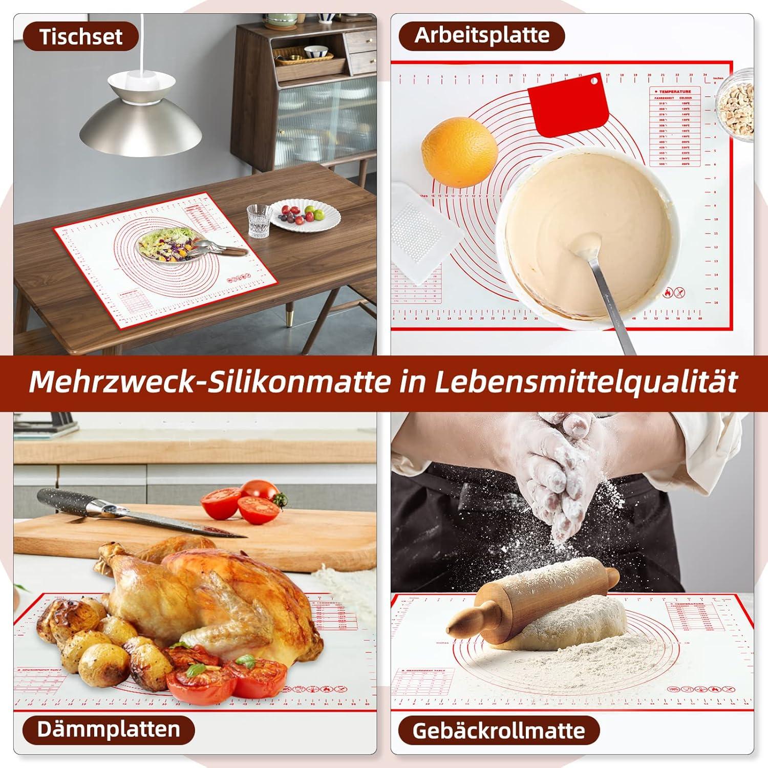 Silikon Backmatte Groß 70 x 50 cm Antihaft Teigmatte Backunterlage Set