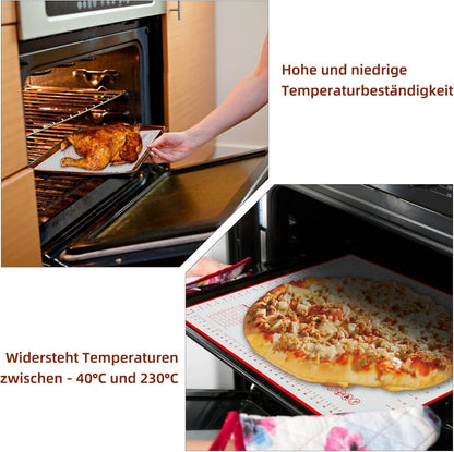 Silikon Backmatte 70x50 cm Antihaft Teigmatte mit 3 Teigschaber