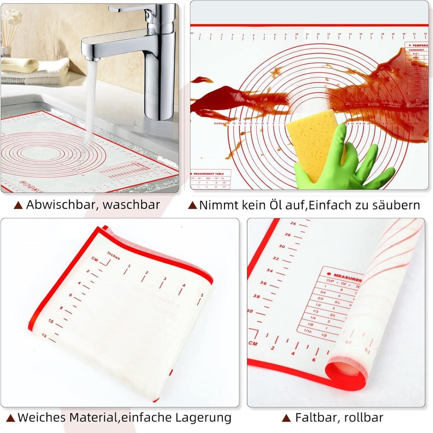 Silikon Backmatte 70x50 cm Antihaft Teigmatte Messung Teigschaber