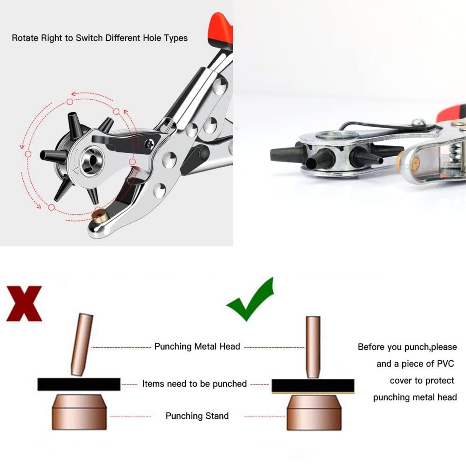 Lochzange für Leder 2-4.5mm 6 runde Hochleistungs-Revolver-Lochzange