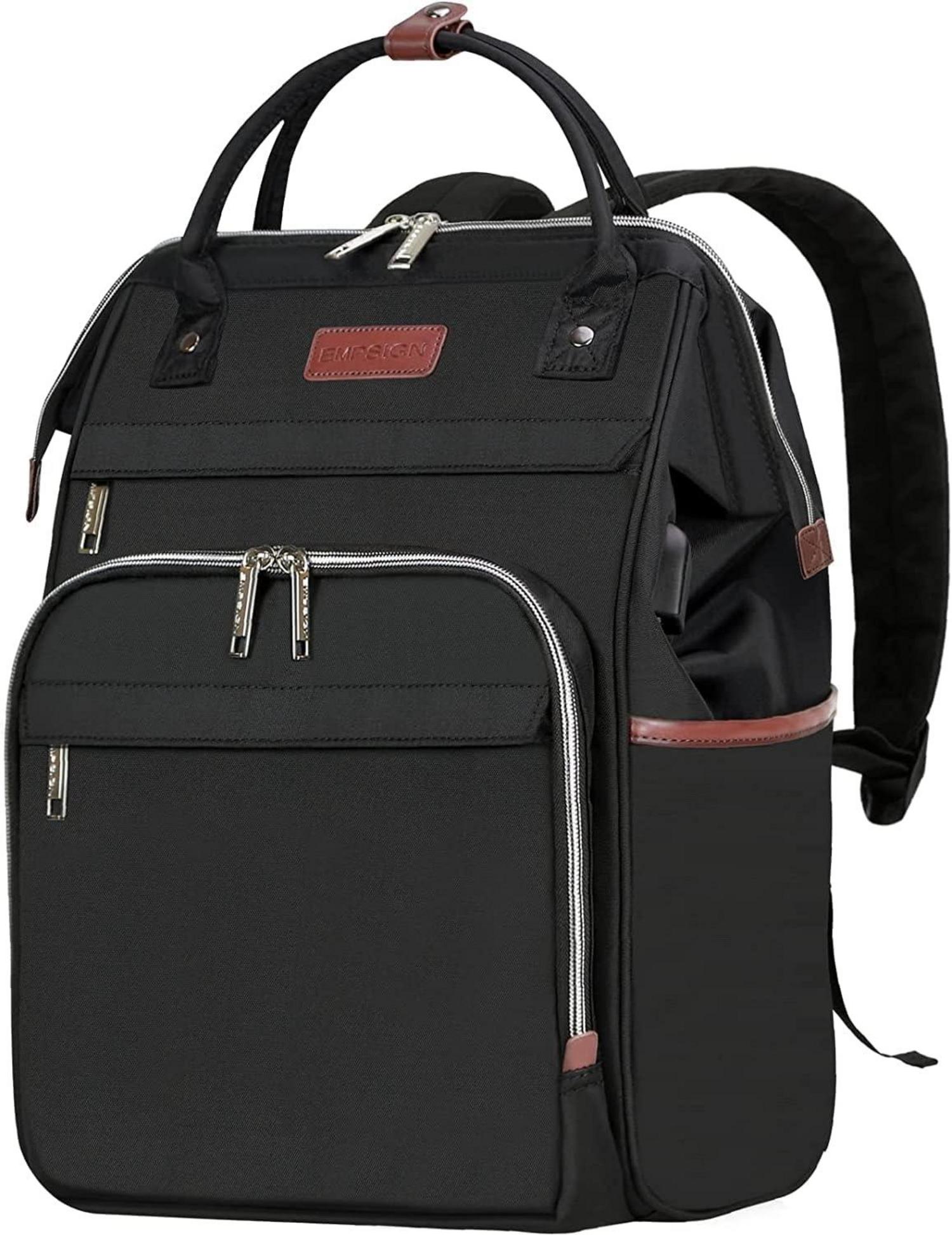 EMPSIGN Damen Laptop Rucksack 15.6 Zoll Schwarz Große Kapazität