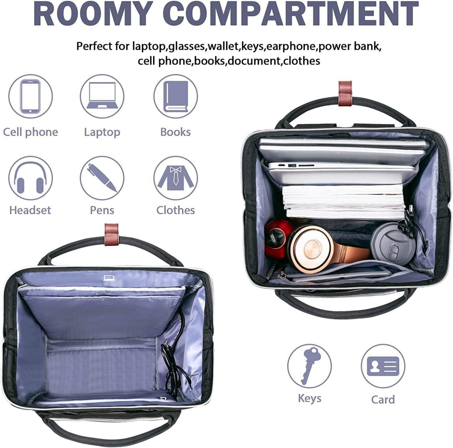 EMPSIGN Damen Laptop Rucksack 15.6 Zoll Schwarz Große Kapazität