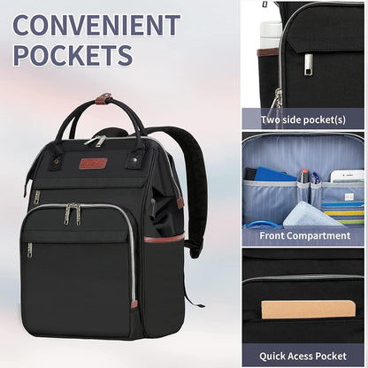 Damen Laptop Rucksack 15.6 Zoll Schwarz Große Kapazität