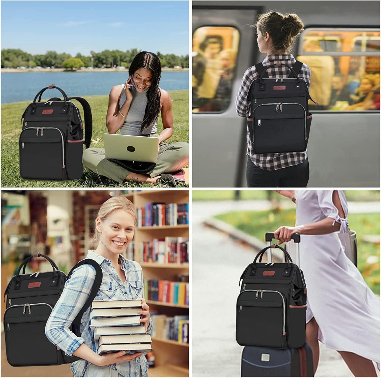 Laptop Rucksack für Damen 15.6 Zoll Schwarz Leichtgewicht Große Kapazität