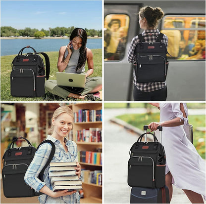 Laptop Rucksack für Damen 15.6 Zoll Schwarz Leichtgewicht Große Kapazität