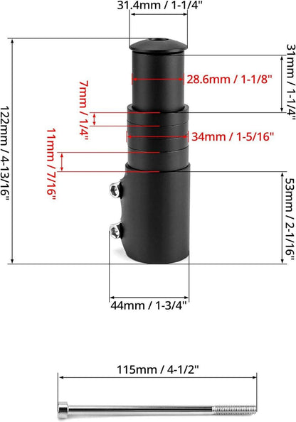 Fahrrad Lenkererhöhung Vorbau Adapter 28.6mm Schwarz - E-Bike SEO