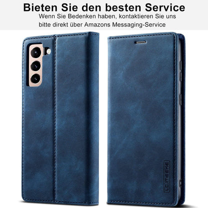 Samsung Galaxy S21 5G Hülle Leder Klappbar Wallet Schutzhülle + Schutzfolie Blau