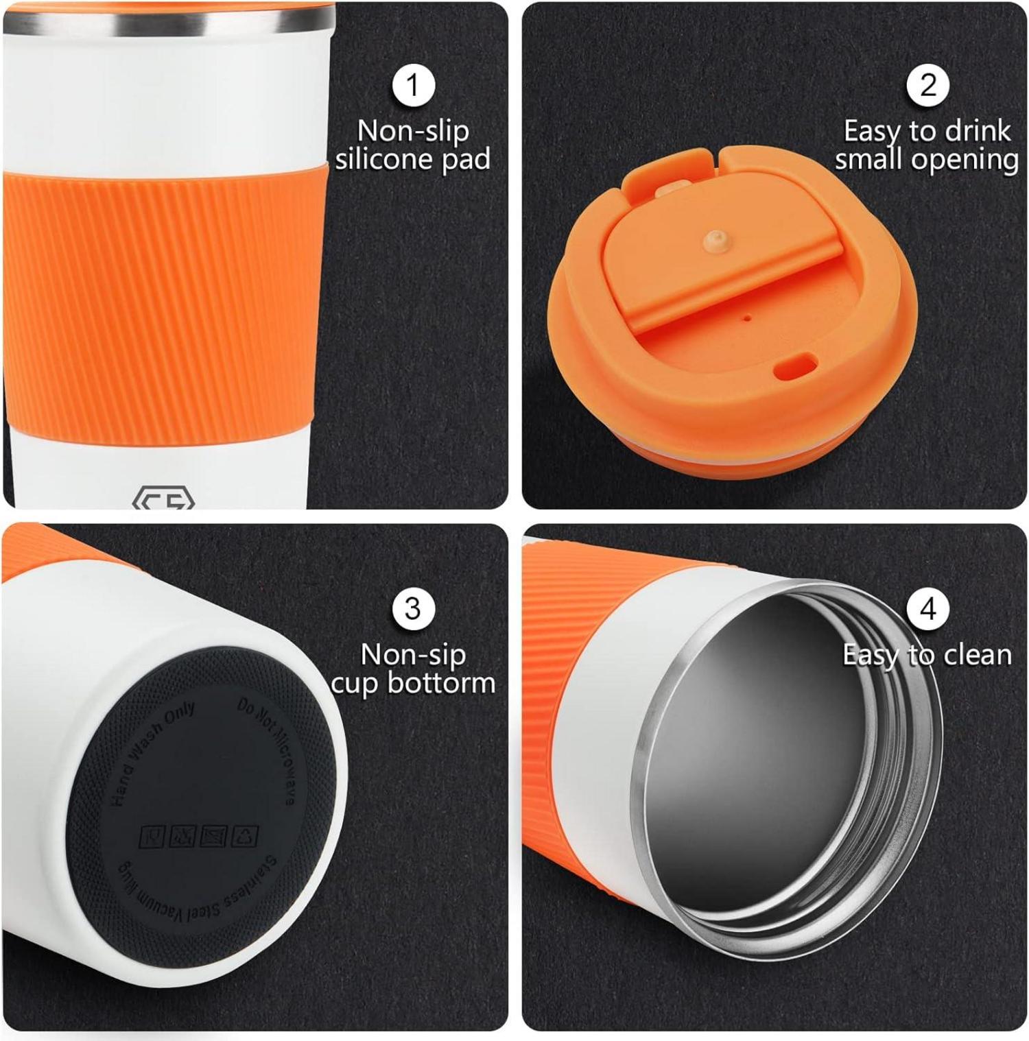 Isolierter Edelstahl-Becher Travel Mug mit Deckel 380ml Orange White