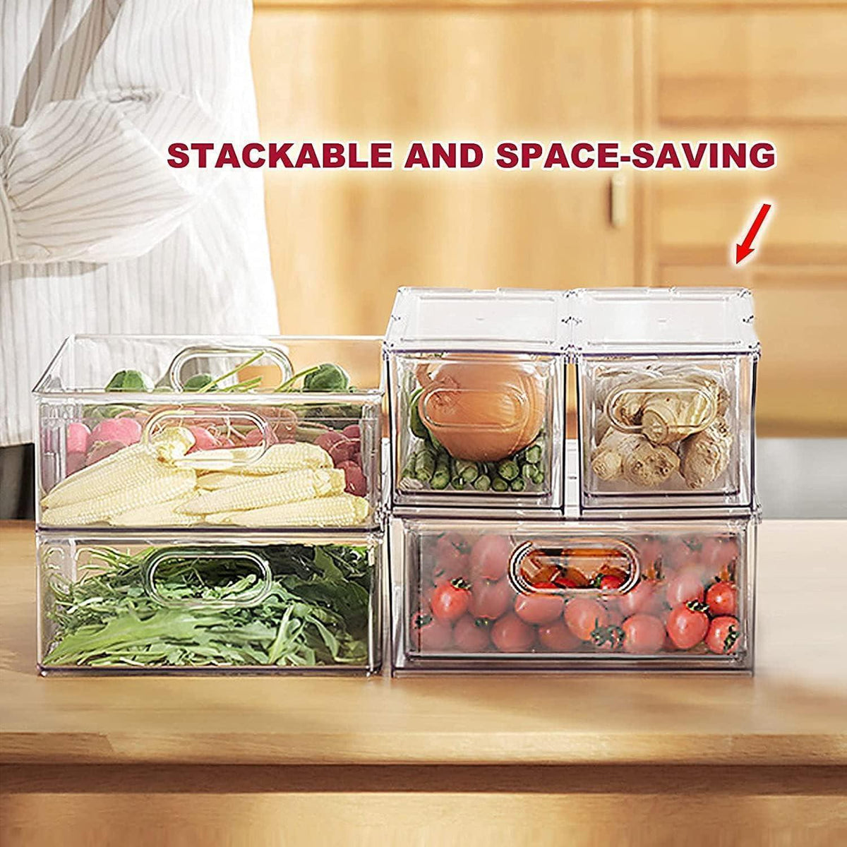 Kühlschrank Organizer Schublade Set mit Griff, Stapelbar