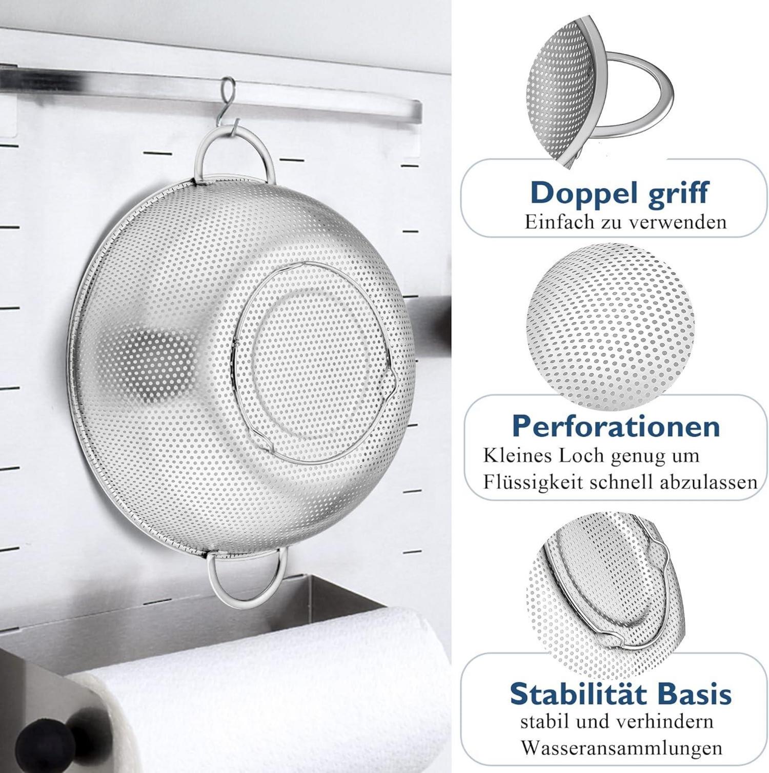 Edelstahl Küchensieb 28cm | Mikroperforiertes Nudelsieb mit Griff