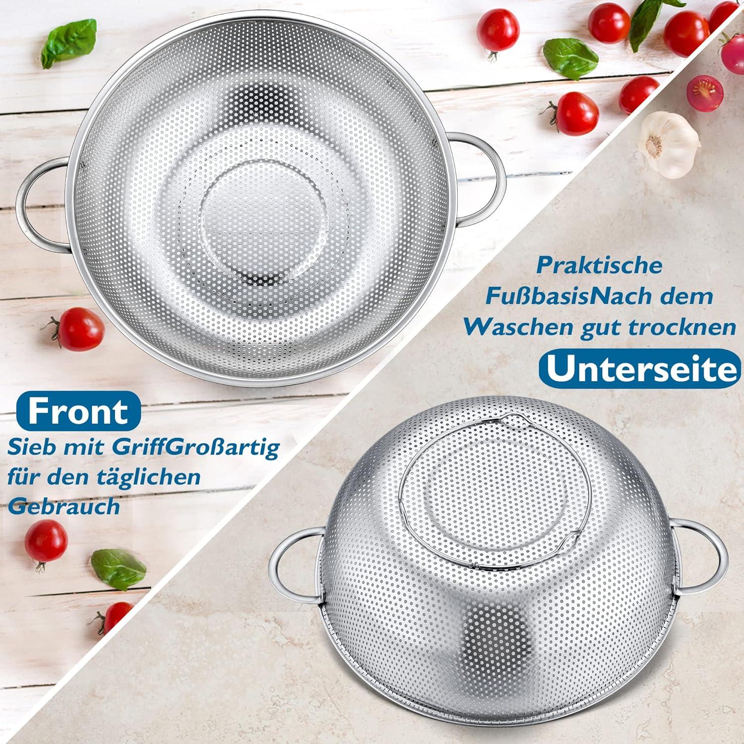 Herogo Sieb 28cm Edelstahl Küchensieb mit Griff Mikroperforiert Ablaufen Gemüse Obst Nudeln Reis