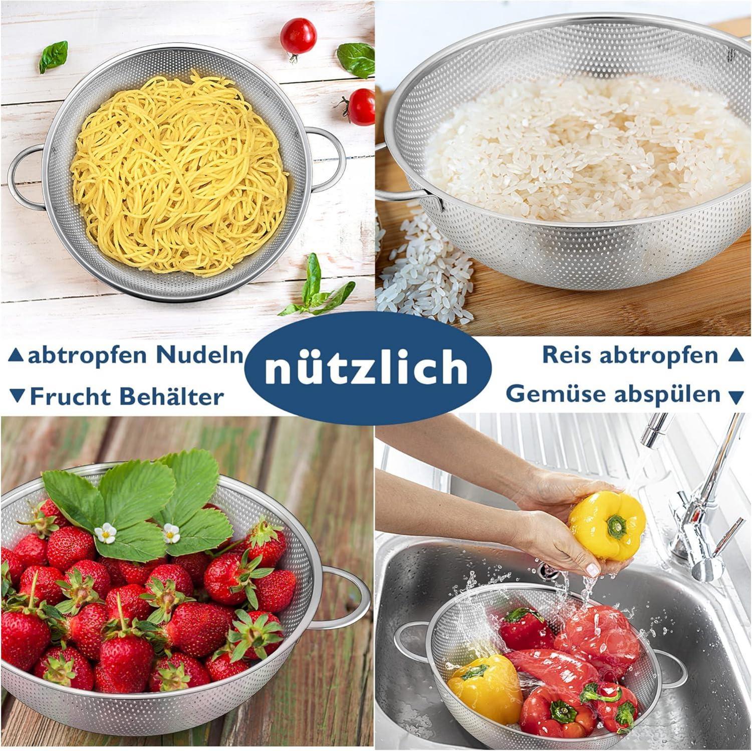 Edelstahl Küchensieb 28cm mit Griff Mikroperforation - Abtropfsieb für Gemüse