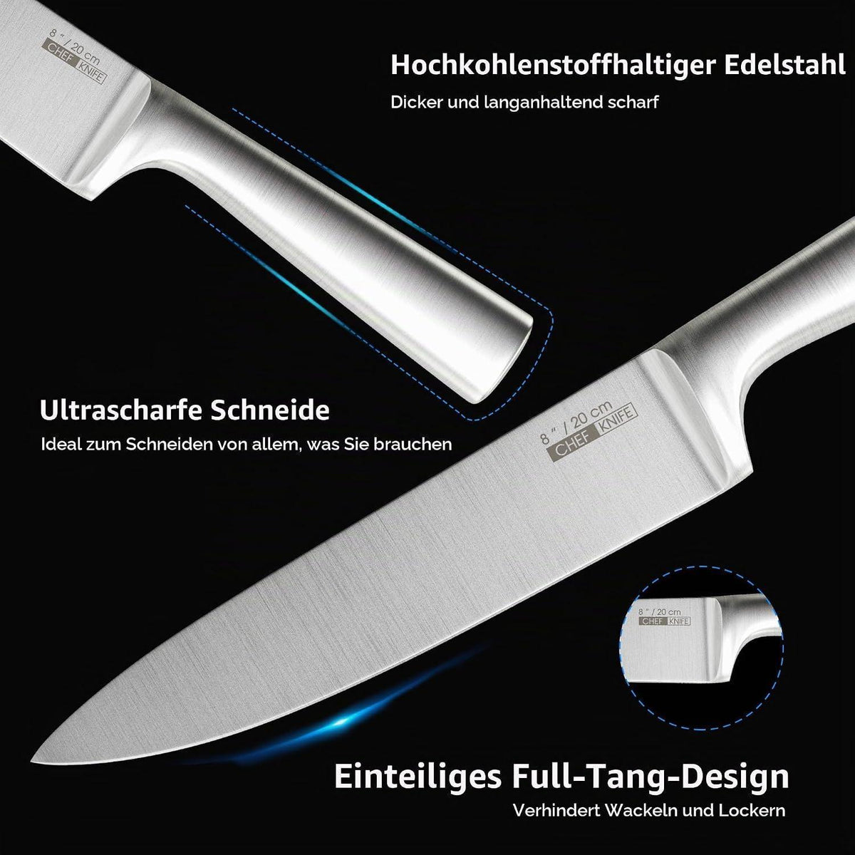 5-tlg. Profi Küchenmesser Set Edelstahl, Scharf & Rutschfest