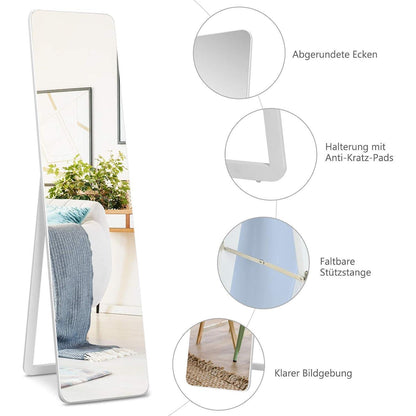 Ganzkörperspiegel 2in1 – Stand- & Wandspiegel mit Holzrahmen, Weiß