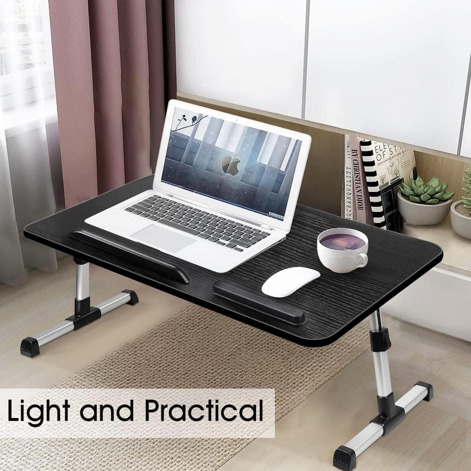 Laptoptisch Betttisch Höhenverstellbar Schwarz 60x34cm mit Schublade
