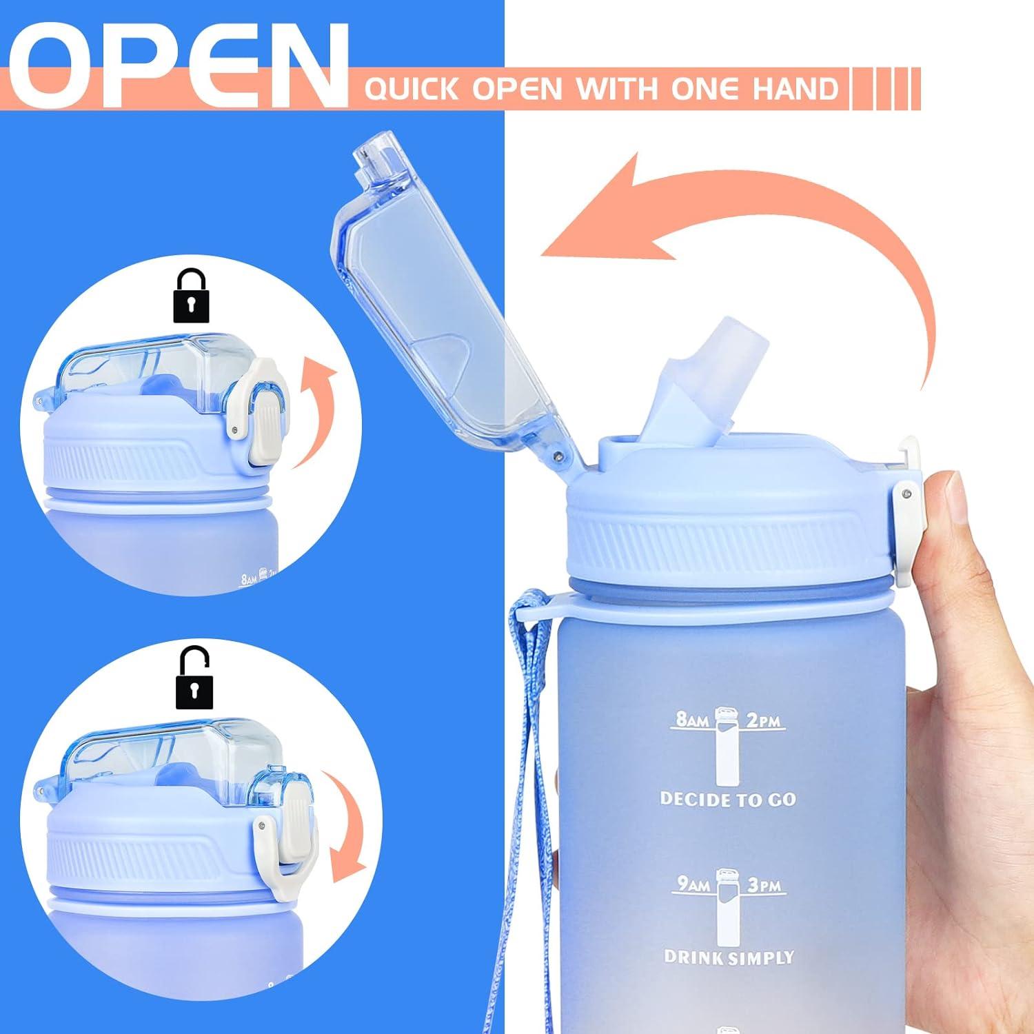 CodiCile Trinkflasche 1L mit Strohhalm Zeitmarkierung