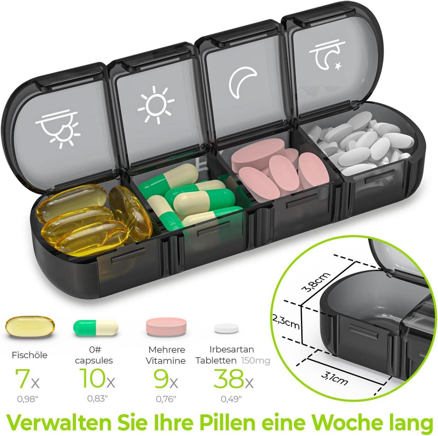 Tablettenbox 7 Tage 4 Fächer BPA-frei Medikamentenbox großes