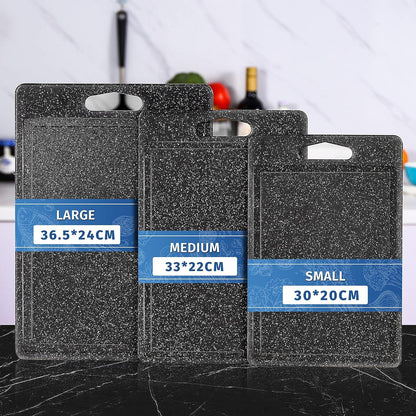 Schneidebrett Set 3-teilig Granitoptik mit Griff Schwarz