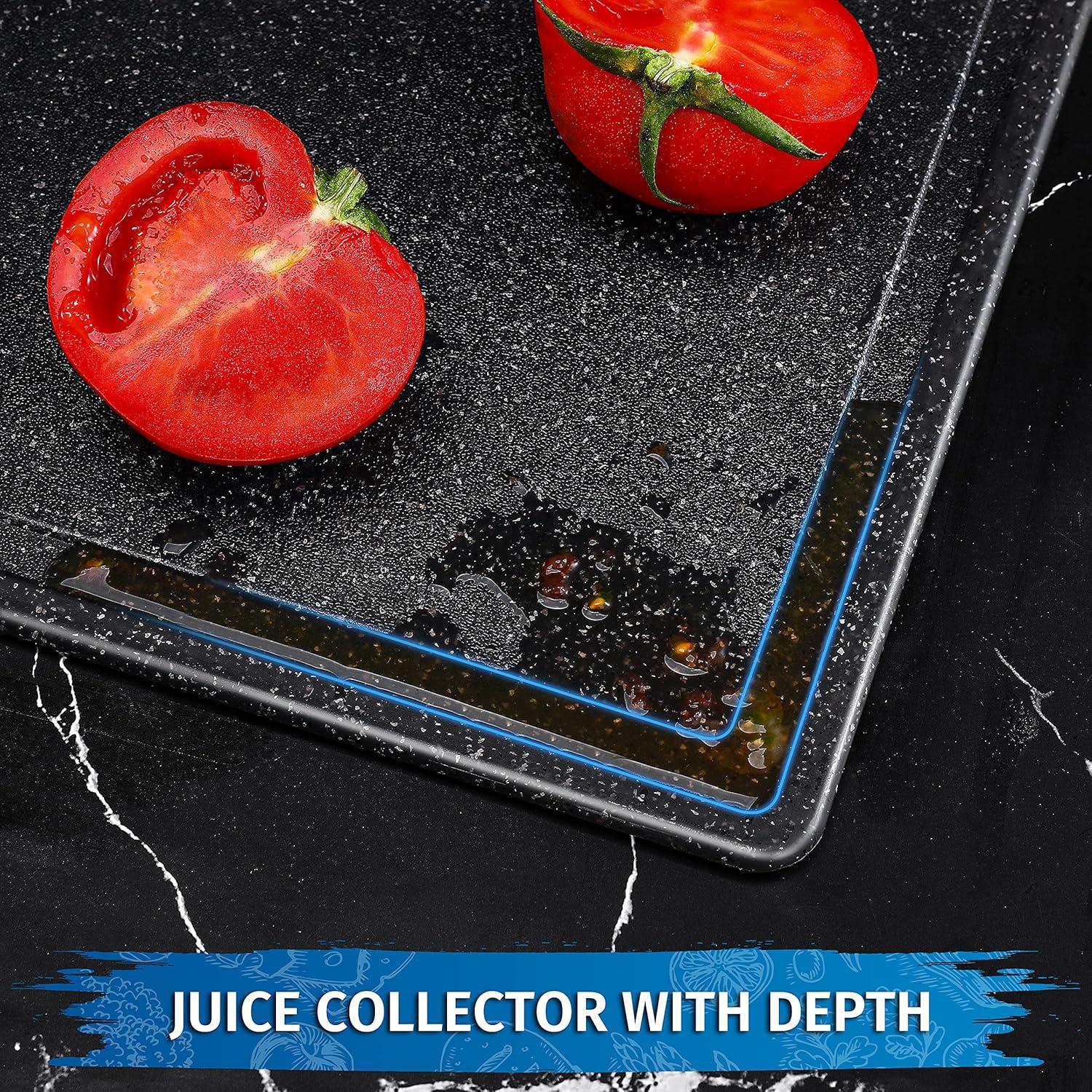 DIFULI Schneidebrett Set 3-teilig Granitoptik Rutschfeste Aufkleber Saftkanal BPA-Free