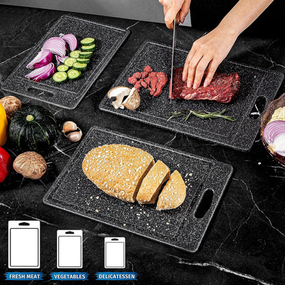 Schneidebrett Set 3-teilig Granitoptik BPA-frei Schwarz