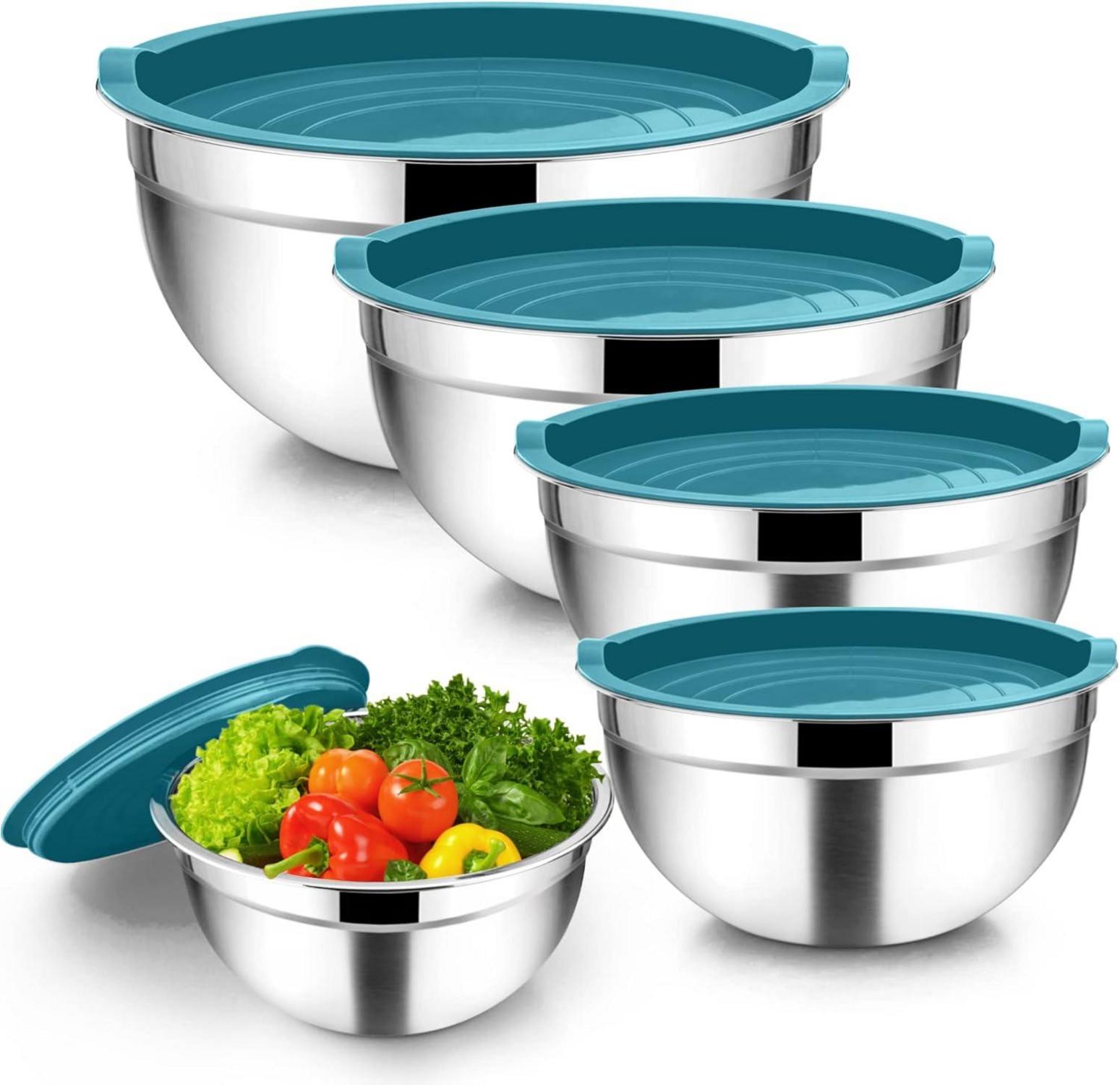 Edelstahl Rührschüssel-Set mit Deckel, stapelbare Salatschüsseln