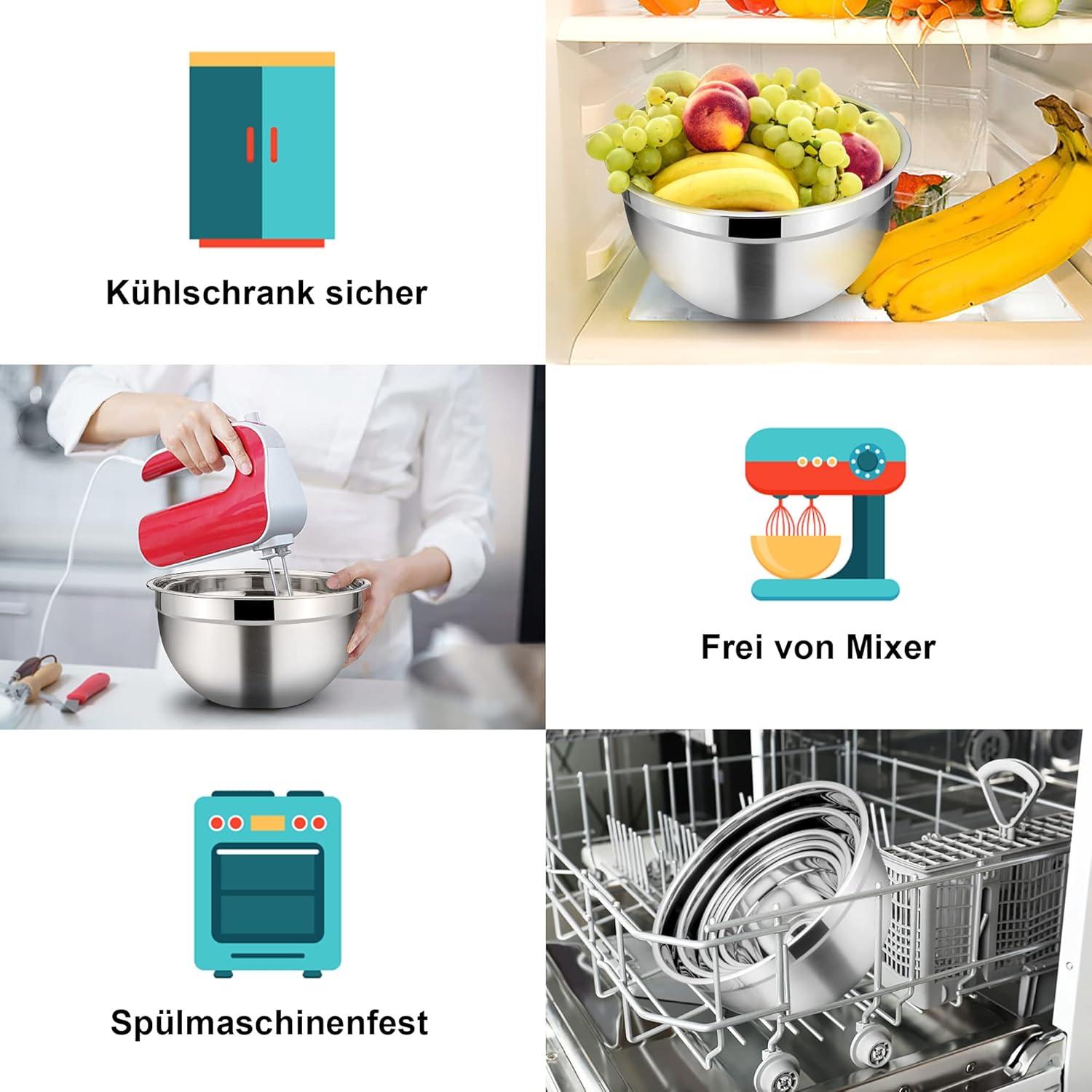 Homikit Rührschüssel Set Edelstahl Blau 5-teilig mit Deckel