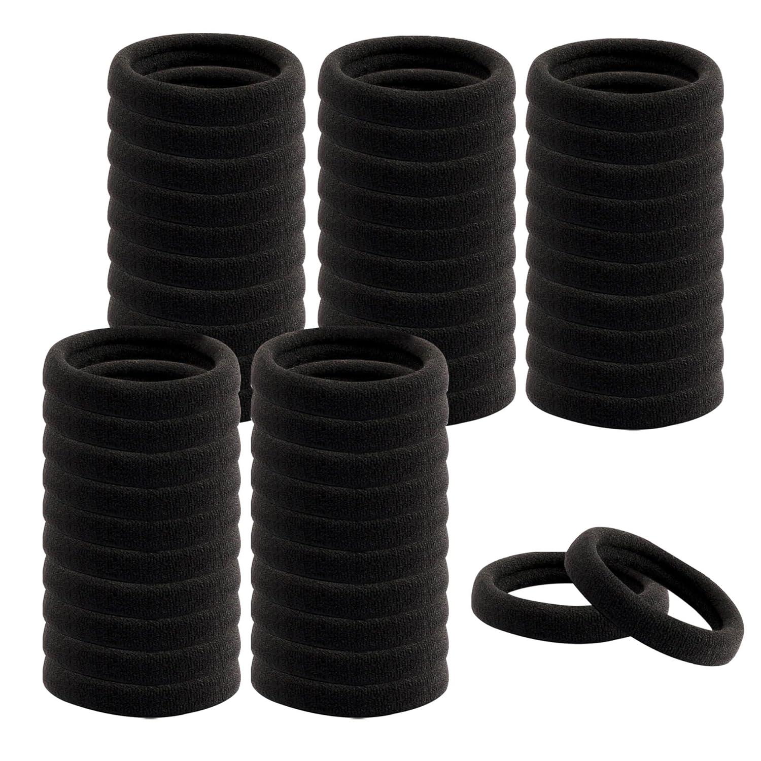 100er Set schwarze Baumwoll-Haargummis 4,5cm - Elastische Haargummis