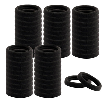 100er Set schwarze Baumwoll-Haargummis 4,5cm - Elastische Haargummis