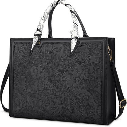 Schwarze Große Handtasche Damen Leder Umhängetasche 15.6 Zoll