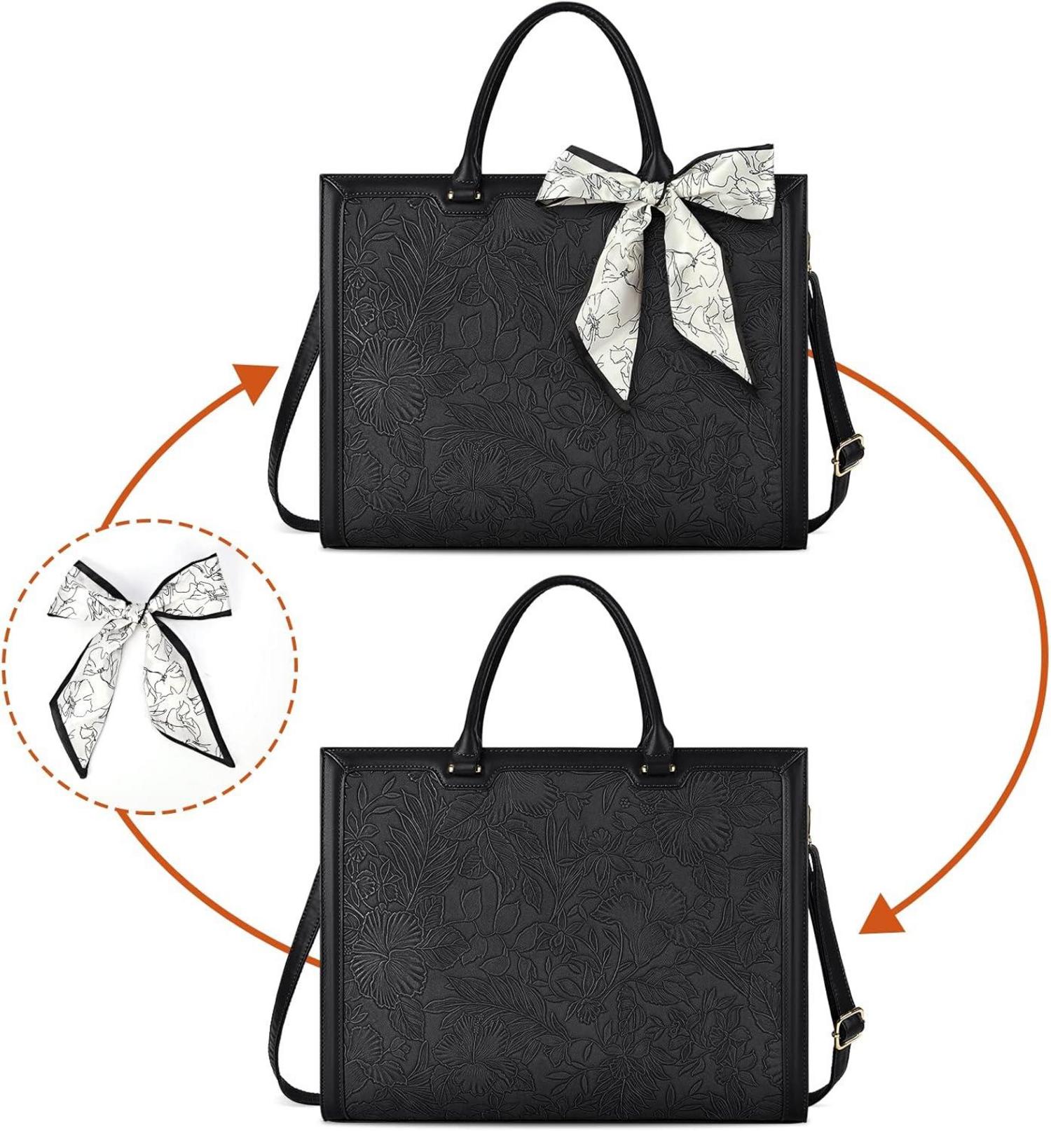 Handtasche Damen Shopper Groß Schwarz Leder Umhängetasche Elegant 15.6