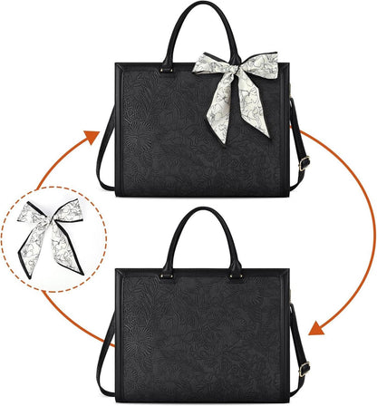 Handtasche Damen Shopper Groß Schwarz Leder Umhängetasche Elegant 15.6