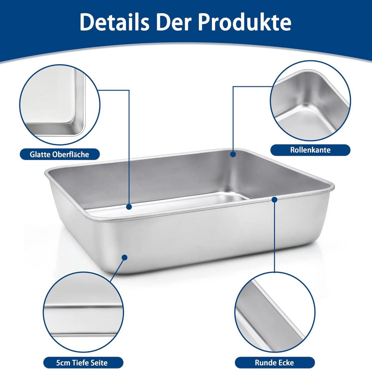 Quadratische Backform aus Edelstahl 21x21x5 cm für Brownies und
