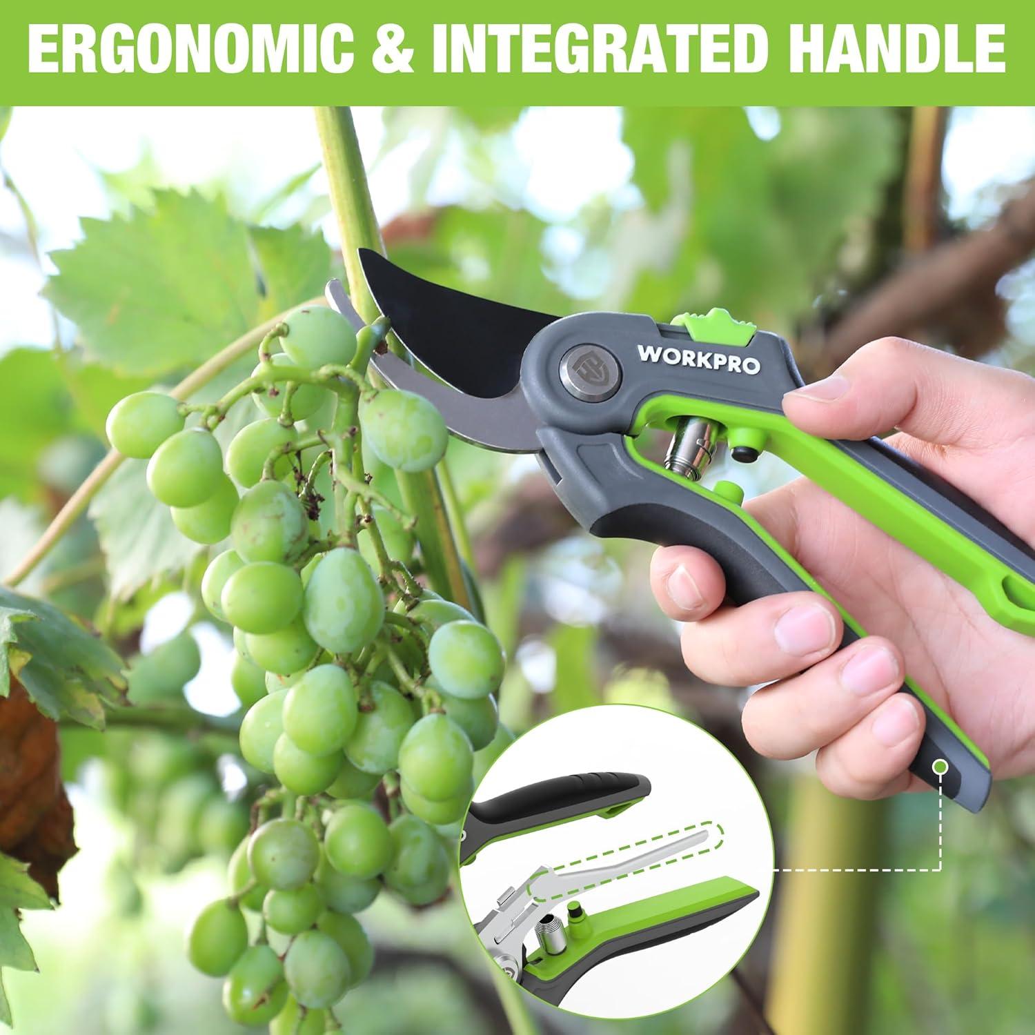WORKPRO Profi Gartenschere 210mm SK5 Klinge für frische Zweige, Baumschere