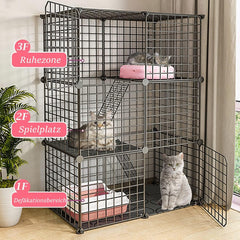 Katzengehege 3-stöckig 109 x 75 x 39 cm Schwarz Metall Outdoor
