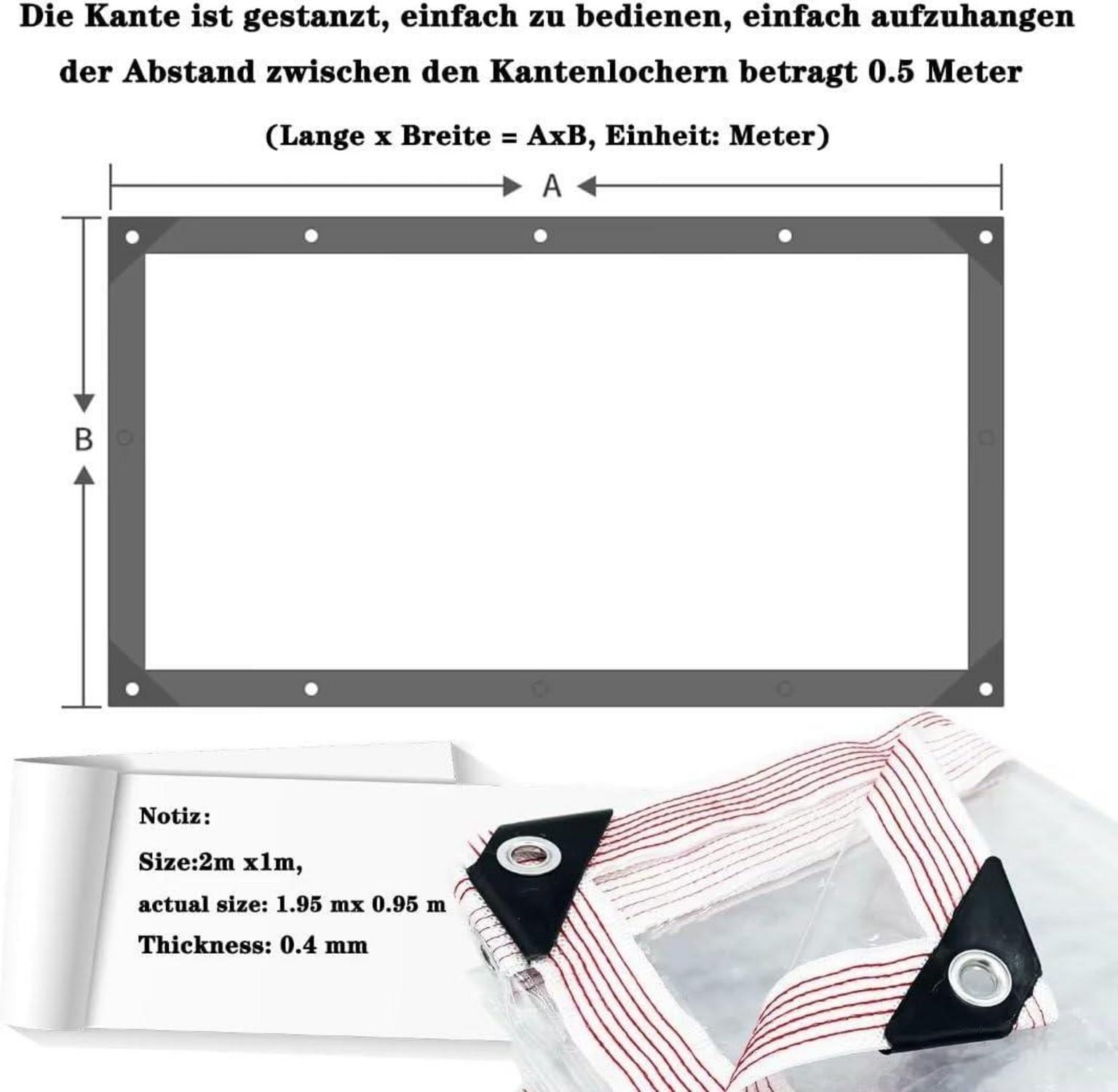 Transparente PVC Plane 420g/m² wasserdicht 2x2m mit Ösen und Seil