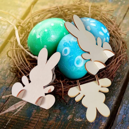 12 Stück Holzhasen Bastelset Kinder Ostern Deko Aquarellstift Aufkleber