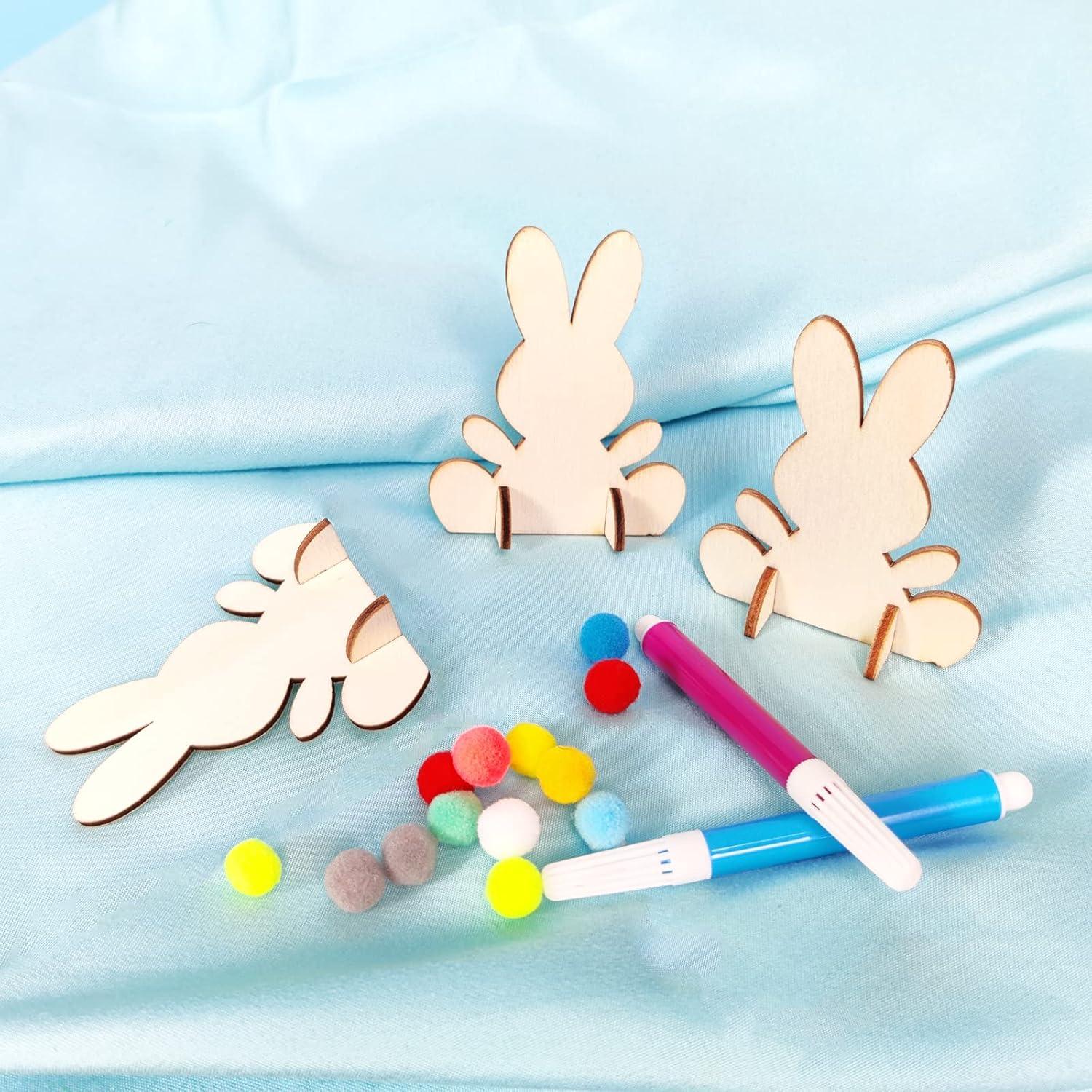 12er DIY Ostern Hasen Bastelset aus Holz zum Bemalen für Kinder