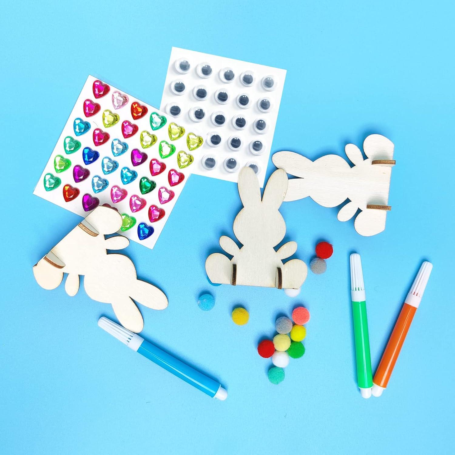 Hasen Holz zum Bemalen 12 Stück Ostern Bastelset Aquarellstift