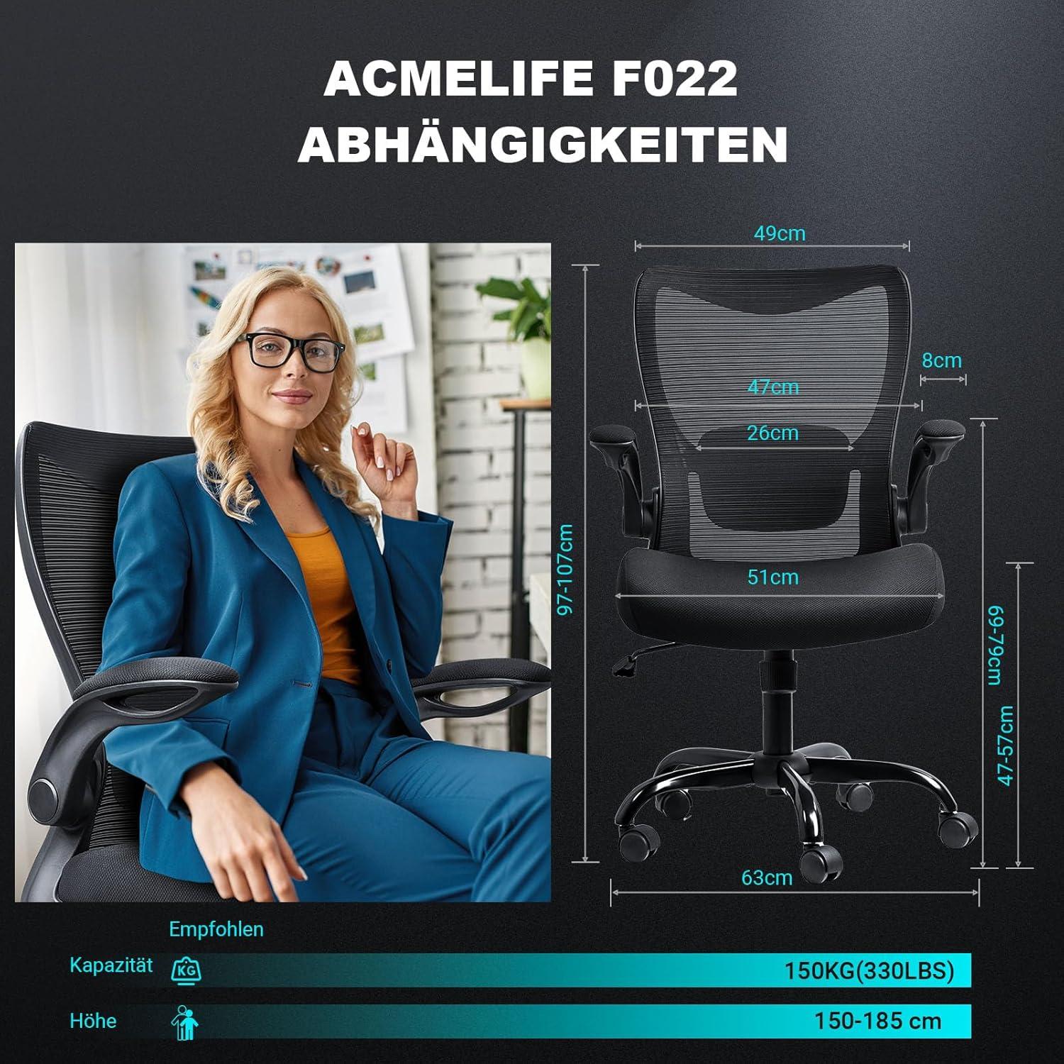 Ergonomischer Bürostuhl mit klappbaren Armlehnen und verstellbarer
