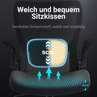 Ergonomischer Bürostuhl mit verstellbaren Armlehnen und Lendenstütze