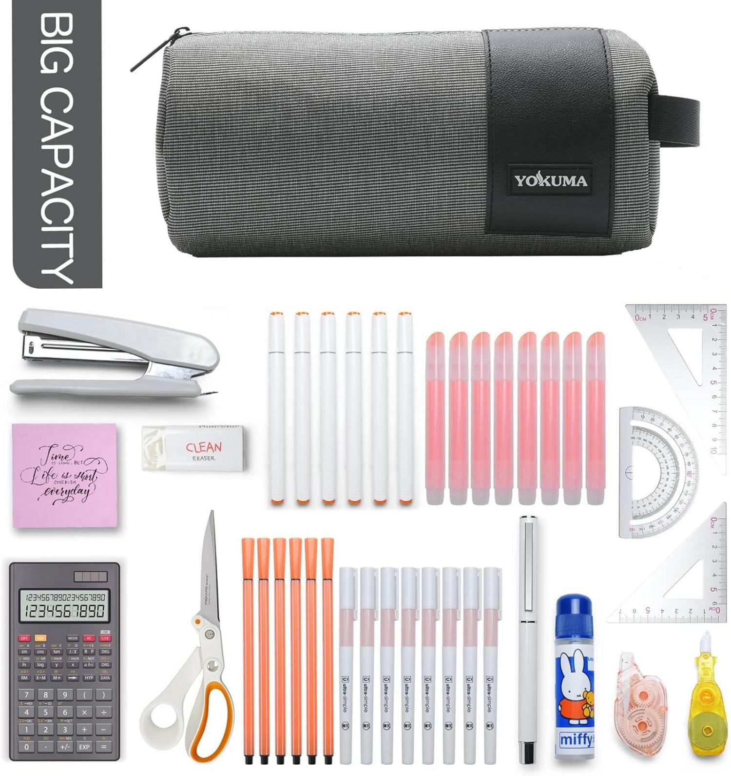YOKUMA Federmäppchen groß Kapazität Schule Teenager Aesthetic Grau