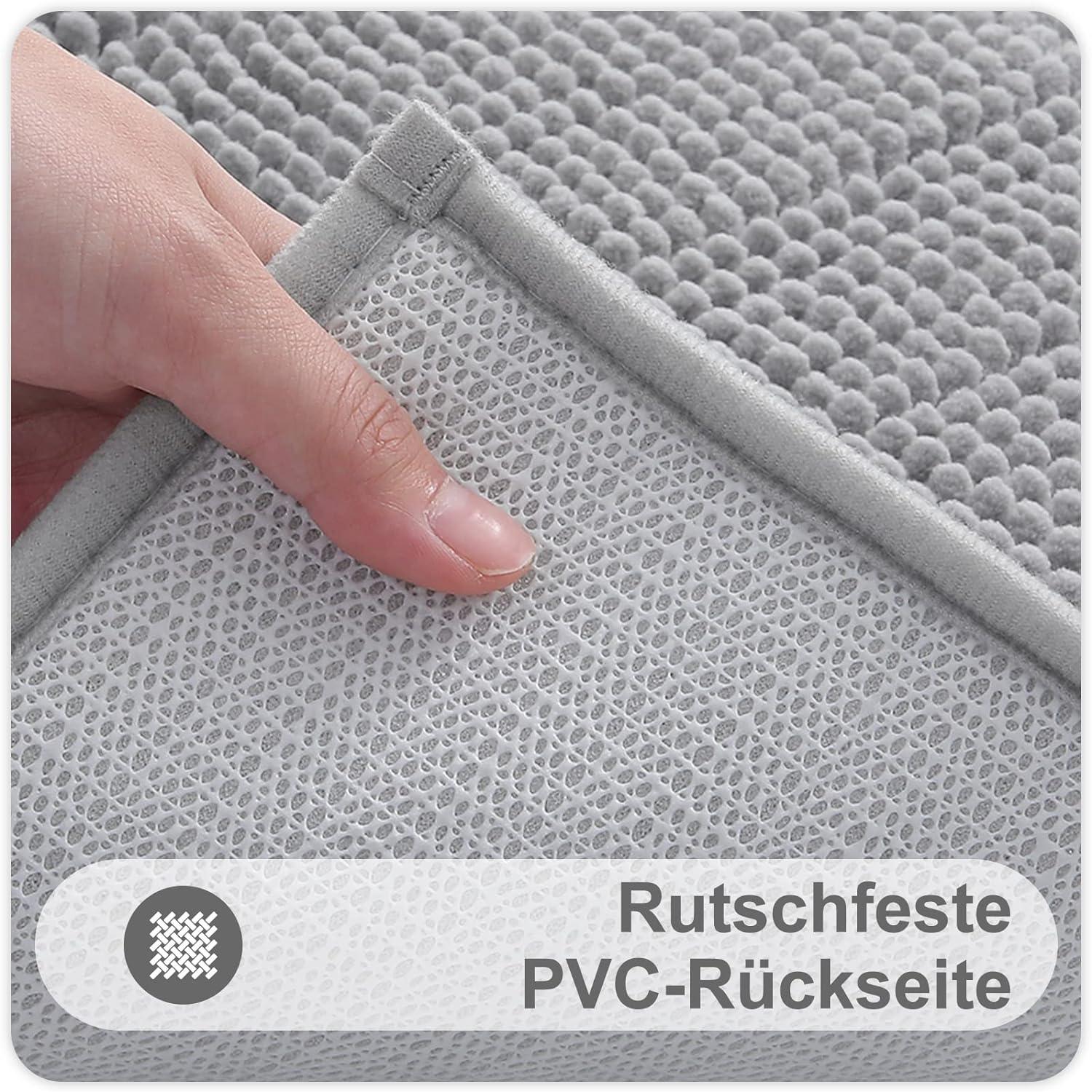Chenille Badezimmerteppich Rutschfeste Badematte Saugfähiger Badvorleger - 40x60 cm Hellgrau
