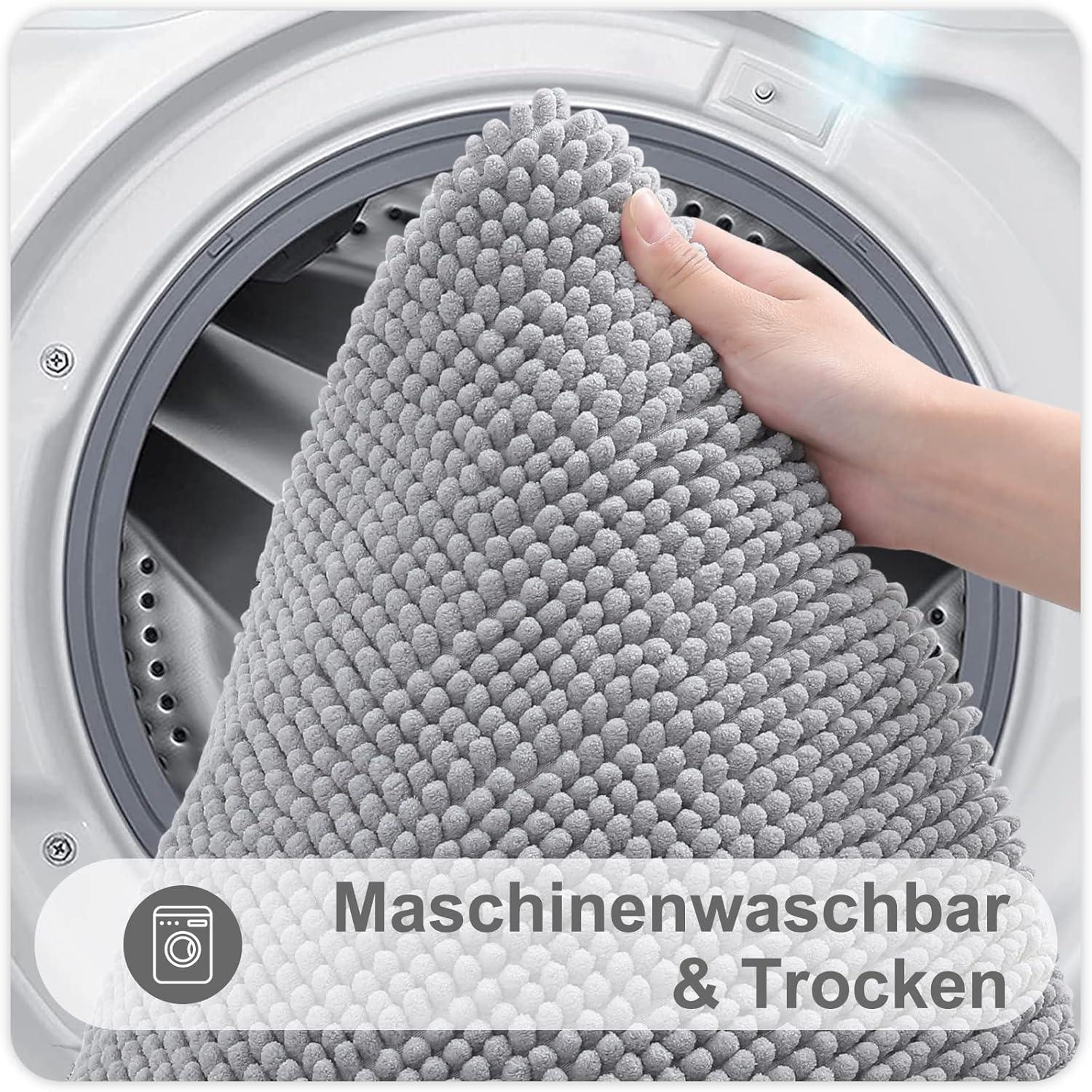 Chenille Badezimmerteppich 40x60 cm Hellgrau Saugfähig Rutschfest Waschbar