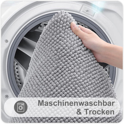 Chenille Badezimmerteppich 40x60 cm Hellgrau Saugfähig Rutschfest Waschbar