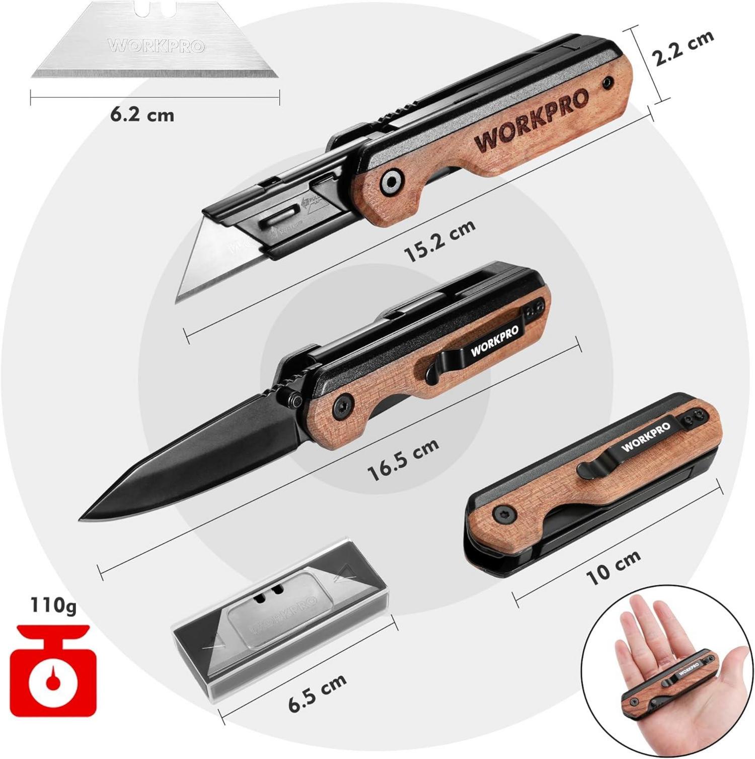 WORKPRO Taschenmesser klappbar Universalmesser Aluminium